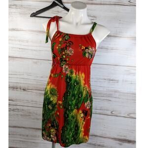 Ace Fashion Halter Red Floral Beach Dress Large (fits like a medium)